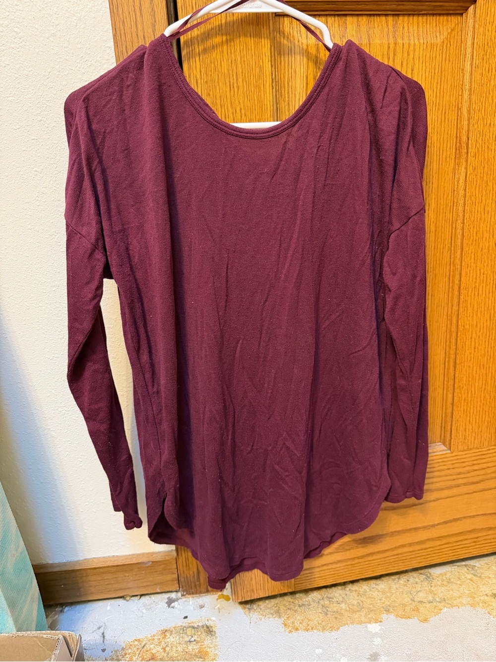 Garage Long Sleeve Scoop Neck Top - Burgundy Plum